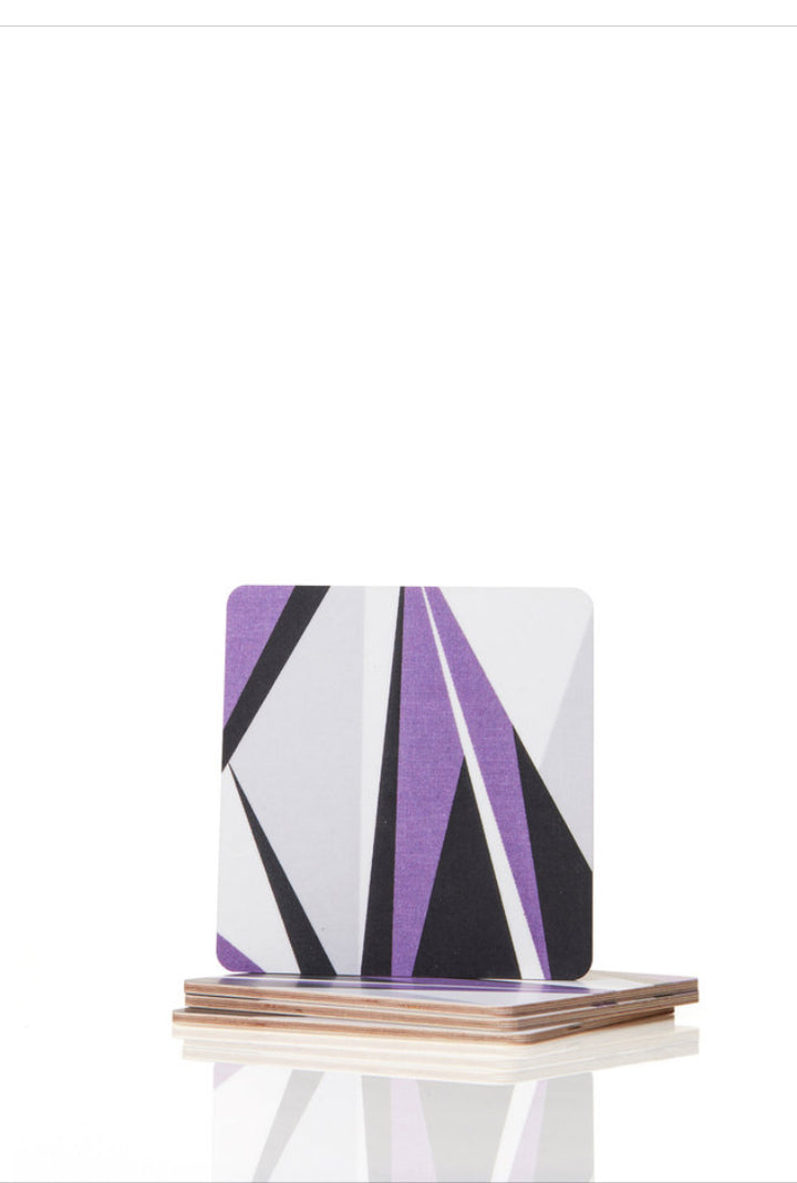 Square coasters in kristall - grey / purple