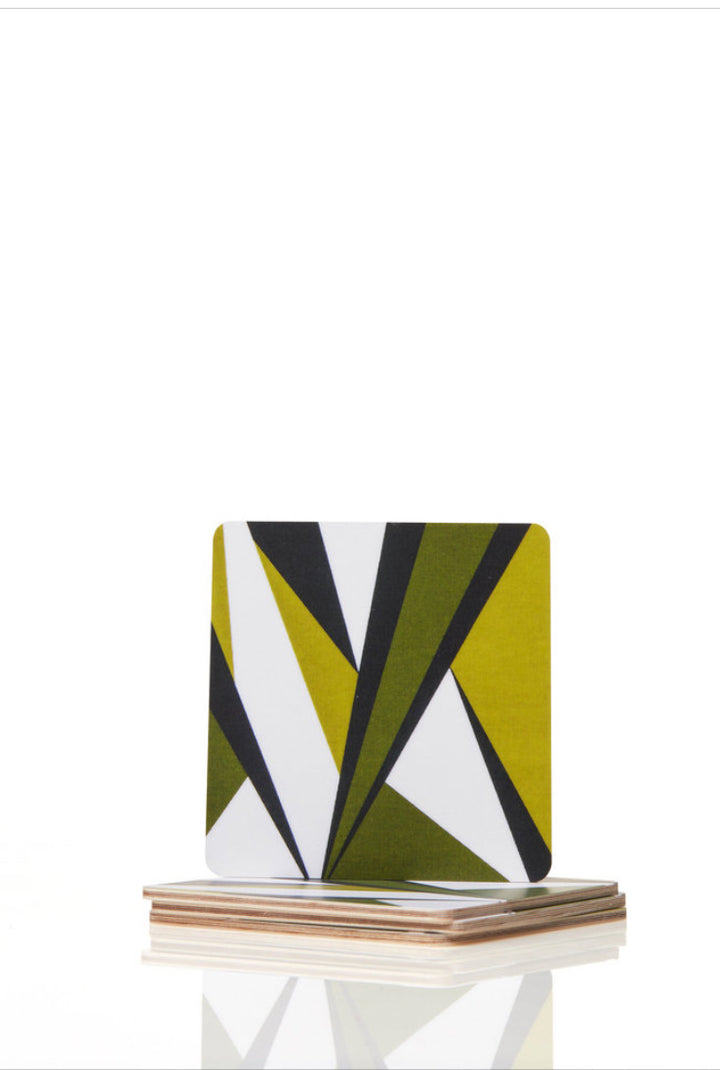 Square coaster in kristall - green / Olive green